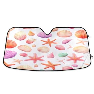 Imagem de Wassud Para-sol para para-brisa de carro com concha de estrela do mar, persianas refletivas para janela frontal de carro, protetor de viseira de sol, bloqueia raios UV, persiana dobrável sanfonada