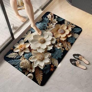 Imagem de Tapete Flores 5D de Microfibra Antiderrapante - Absorção Rápida, Ideal para Banheiro e Entrada, Decorativo e Confortávelção(FLORES G)