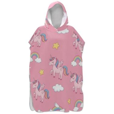 Imagem de Joisal Poncho de surfe leve trocador roupão adulto praia banho com capuz toalhas fofas unicórnios arco-íris rosa ponchos femininos com capuz