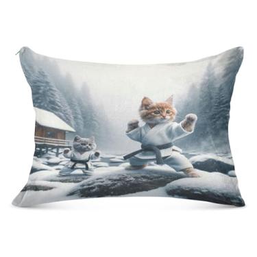 Imagem de Fronhas Queen Karate Cat Branca de Neve 50,8 x 101,6 cm Capa de travesseiro corporal amiga da pele, capa de almofada com zíper para outono e inverno