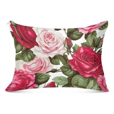 Imagem de Fronha decorativa de rosas vermelhas com zíper padrão king queen size fronha para cama de casa sofá, tamanho padrão, 51 x 66 cm