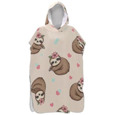 Imagem de Joisal Poncho de surfe para adultos trocador de roupão de praia com capuz toalha de natação plus size ponchos fofos preguiças adultos para mulheres