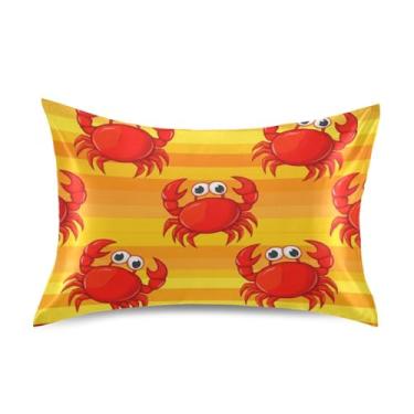 Imagem de Fronhas refrescantes fofos caranguejos vermelhos listrados cetim padrão queen king fronhas decoração de quarto estética tamanho king 101,6 cm x 50,8 cm