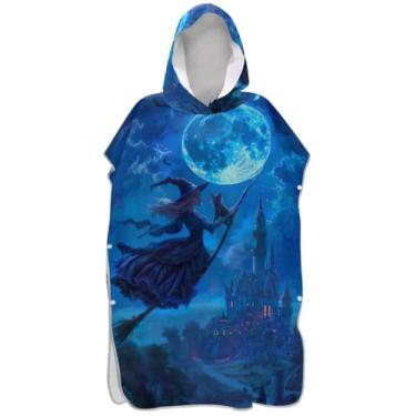 Imagem de Joisal Poncho de surfe trocador de roupão adulto com capuz toalha de praia estampado plus size unissex adulto poncho com capuz Halloween bruxa castelo azul