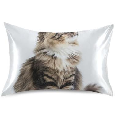 Imagem de Maine Coon Cat Print Satin Pillow Case King Queen Standard Pillow Slip Cute Print Cooling Pillow Slips Room Aesthetic, King Size, 101,6 cm x 50,8 cm
