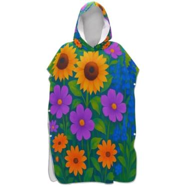 Imagem de Joisal Girassóis de jardim coloridos vibrantes e poncho de surfe trocador adulto plus size masculino poncho com capuz toalhas de banho com capuz