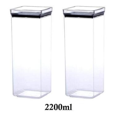 Imagem de 2 Potes Herméticos quadrado empilháveis 2200ml para armazenamento de alimentos