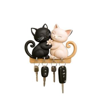 Imagem de Porta-Chave Decorativo De Parede - Gatinhos Preto & Branco 24X17,3Cm- Ideal para Entrada, Sala ou Quarto Infantil - Organização e Decoração Temática