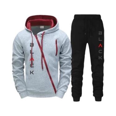 Imagem de Conjunto De Moletom Masculino Preto Com Jaqueta Com Zíper E Calças Jog