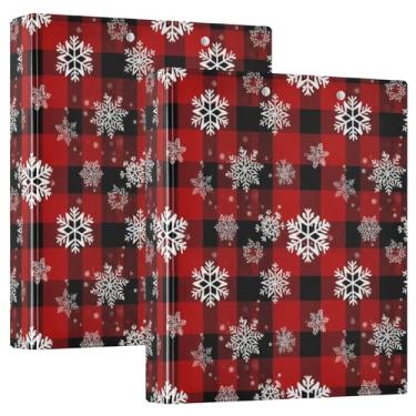 Imagem de Flocos de neve vermelho preto quadriculado 3 fichários de 3,8 cm, 200 folhas, caderno, floral, redondo, fichário de escritório, 31,5 x 27 x 6 cm, 1 pacote