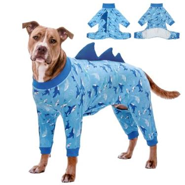 Imagem de UNIPUP Pijama de fantasia de tubarão tamanho grande, macacão para cachorro grande, antiqueda e lambida, pijama para animais de estimação de recuperação pós-cirurgia, ultramacio e elástico em 4