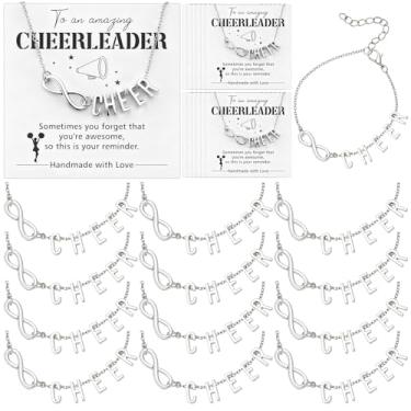 Imagem de Hinly 12 peças de pulseiras de torcida a granel para presentes de torcida do time feminino, prata infinito, inicial moderna, com letras personalizadas, presentes de aniversário e Natal