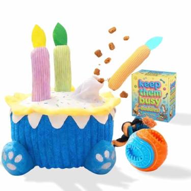 Imagem de Brinquedos de bolo de aniversário para cães grandes e pequenos, brinquedos interativos para cães com quebra-cabeça de cachorro, brinquedos engraçados para cães - brinquedo de esconde-esconde