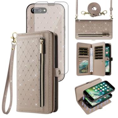 Imagem de Capa de celular para iPhone 7plus 8plus 7/8 Plus carteira com zíper destacável com protetor de tela transversal alça flip suporte para cartão de crédito i Phone7s 7s + 7+ 8s 8+ Phones8 7p 8p feminino