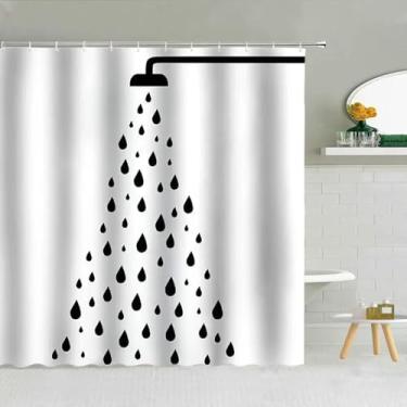 Imagem de Cortina de chuveiro gota de chuva preta e branca geométrica padrão de gotículas de água tecido poliéster cortinas de pendurar para banheiro decoração de casa 55 x 71 pol. - 140 x 180 cm/L x A