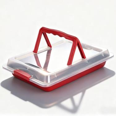 Imagem de Forma de rolo de gelatina 25 x 38 cm com tampa, assadeira antiaderente de aço carbono com tampa de bloqueio e alça de transporte dobrável, suporte de forma de bolo retangular para pão suíço, brownies