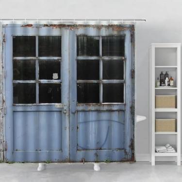 Imagem de Cortinas de chuveiro de porta de madeira vintage vintage retrô tábua de madeira decoração de banheiro conjunto de cortina suspensa tela de banheira decoração de casa 66 x 72 pol. -168 x 183 cm/LxA