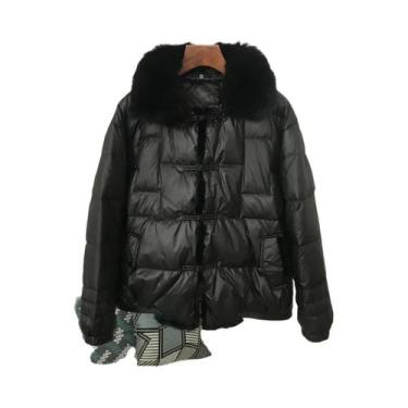 Imagem de Jaqueta Puffer Feminina Com Gola De Pele De Raposa Branca, Parka Curta