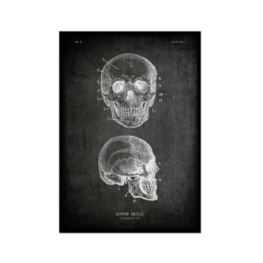 Imagem de Arte vintage de anatomia humana – pintura em tela de educação médica esqueleto humano gaiola cérebro coração anatomia pôster para decoração de casa de clínica hospitalar (SKU13,20.3x30.5 cm = (20 x 30