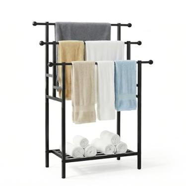 Imagem de Toalheiro de aço de liga de 3 camadas, 89 cm de altura livre com cesta, secagem de cobertor e exibição para toalhas de banho grandes, acessórios de banheiro