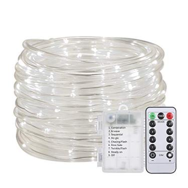 Imagem de 120 LED Rope Light com Bateria e Controle Remoto 8 Efeitos de Iluminação Função Timer Brilho Ajustável IP65 À Prova D Água para Decoração Feriados Fes