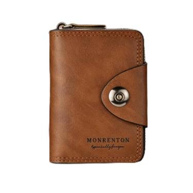 Imagem de Carteira masculina marrom claro horizontal padrão xadrez camurça ultrafina, marrom claro negócios design horizontal com fecho magnético, padrão xadrez camurça