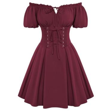 Imagem de Scarlet Darkness Espartilho feminino renascentista tomara que caia vestido midi de fada, Vinho tinto, M