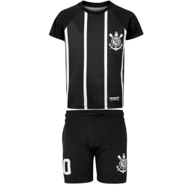 Imagem de Uniforme infantil Corinthians Kit Camisa e Calção Oficial -, Preto, Br