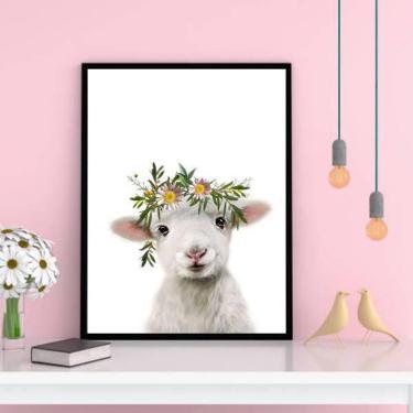 Imagem de Quadro Decorativo Cabritinho Coroa De Flores 45X34Cm