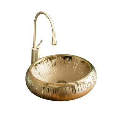 Imagem de Vessel Vanity Sink Estilo Europeu Bancada Dourada Lavatório Varanda Simples Banheiro Pequeno Doméstico Moderno Bancada