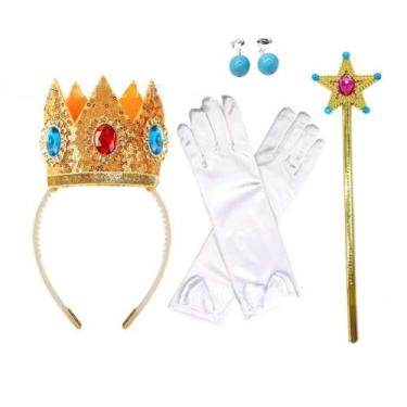 Imagem de Kit Acessórios Princesa Brinco Colar Luva Coroa Anel Varinha - Baby Pl