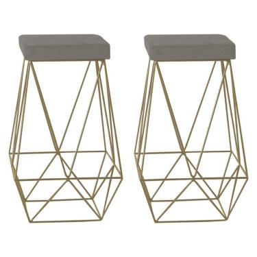 Imagem de Kit 2 Banquetas Decorativas Kathy Base Gold Veludo Cinza
