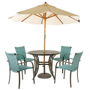 Imagem de Kit 4 Cadeiras Fibra  Azul Turquia, Mesa  Preta E  Bege