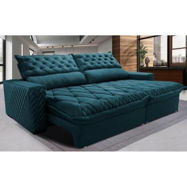 Imagem de Sofá Retrátil E Reclinável 2,35m Molas Ensacadas Cama Inbox Spazus Com Bordado 3d Velusoft Petróleo