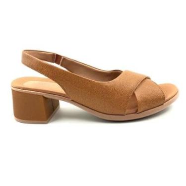 Imagem de Sandália Usaflex Couro Calce Fácil Salto Bloco Marrom 0205-Feminino