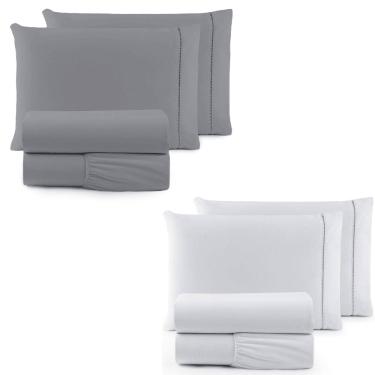 Imagem de Kit 2 Jogos de Lençol Casal/King 4 Peças 400 Fios Ponto Palito Toque Macio Premium Casa Dona