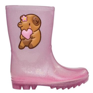 Imagem de Galocha Infantil Menina Cano Alto Impermeável Confortável Capivara Sol