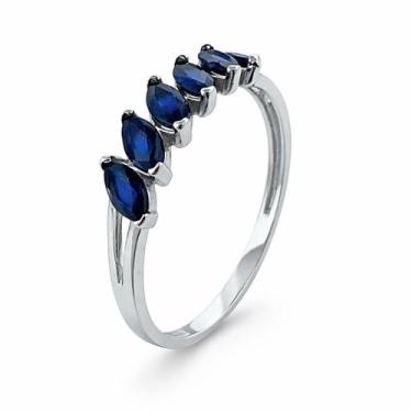 Imagem de Anel em Ouro Branco 18K com 7 Safiras Navetes - Joia Exclusiva - Justi