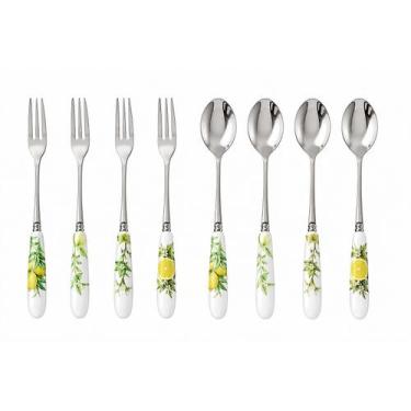 Imagem de Conjunto de Talheres para Sobremesa 8 Peças Aço Inox e Porcelana Estam