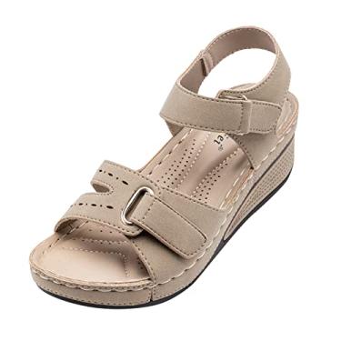 Imagem de Sandálias de plataforma femininas sandálias femininas moda verão chinelos sandálias rasas chinelos chinelos chinelos abertos sandálias de praia a3, Caqui, 6.5