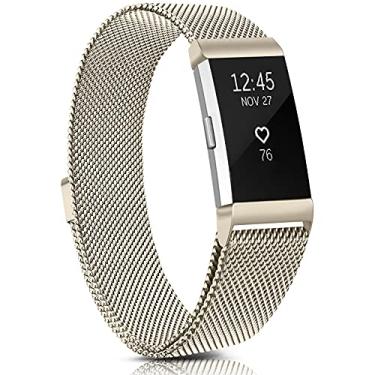 Imagem de Pulseiras de metal Meliya compatíveis com Fitbit Charge 2, pulseiras de substituição com trava magnética de aço inoxidável para Fitbit Charge 2, mulheres e homens, pequenas e grandes (pequenas, douradas champanhe)