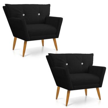 Imagem de Kit 02 Poltronas Anitta Linho Com Strass Pés Palito Castanho Cor A79 Preto