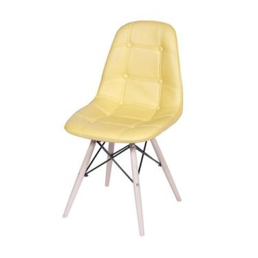 Imagem de Cadeira Eames Dsw Botonê Assento Pu Amarela Base Madeira - Or Design