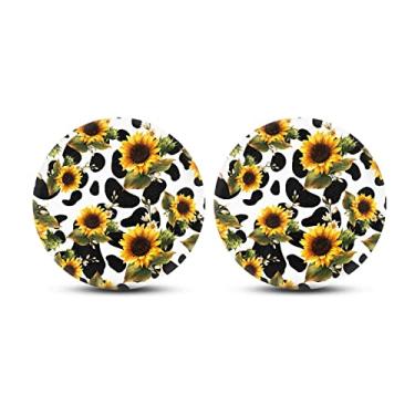 Imagem de JEOCODY Girassóis Vaca Impressão Auto Stand Mat Car Coasters Absorvente para carro Suportes para carro Decorações de interiores fofas com design chique