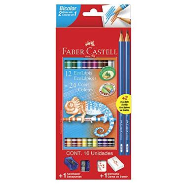 Lápis de Cor, Faber-Castell, EcoLápis Bicolor, 120612+2N, 12 Lápis/24 Cores + 2 Lápis N°2