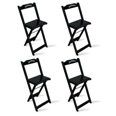 Imagem de Kit 4 Banquetas Bistrô De Madeira Dobravel Jack Daniel`s Preta Cor: Preto