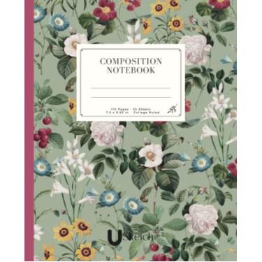 Imagem de Caderno de composição: , plantas e flores vintage, botânico verde.: Perfeito para escrever, fazer anotações, desenhar, registrar no diário e muito mais. Um lindo presente para meninas