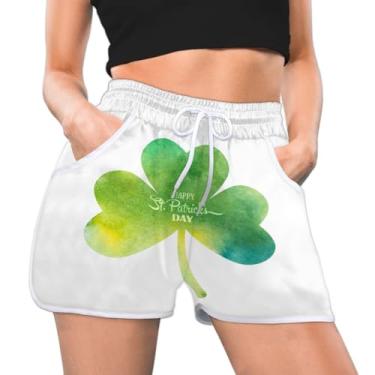 Imagem de Clover Short feminino atlético feliz dia de São Patrício verão casual atlético confortável secagem rápida academia treino, Multi, P