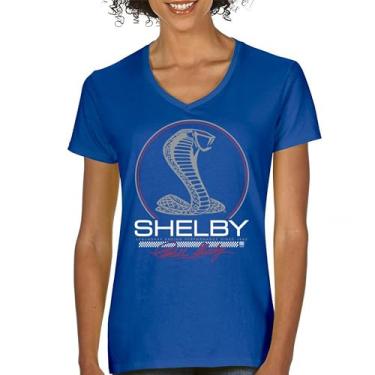 Imagem de Camiseta feminina Shelby Cobra Legendary Racing Performance gola V American Classic Muscle Car GT500 GT Powered by Ford Tee, Azul, M