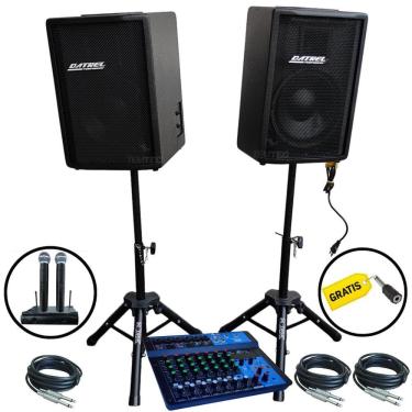 Imagem de Caixa Som Ativa Passiva Datrel 10P 400W Rms Tripé Mesa Mic